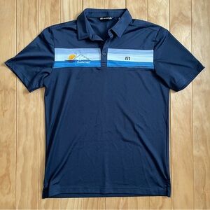 Travis Matthew Golf Polo Shirt Mens Medium Navy Stripe Performance Premier Land